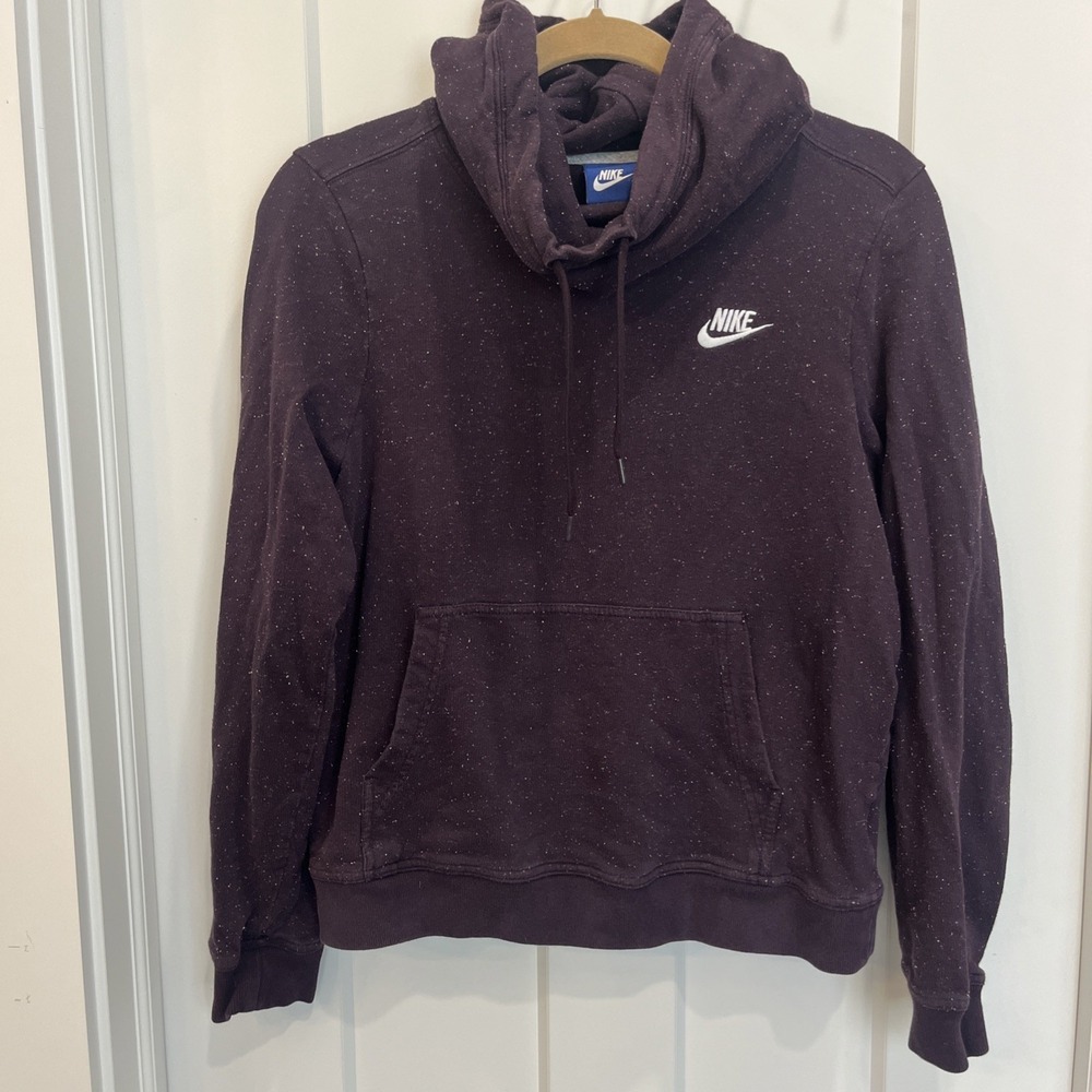 Nike Sweatshirt Hoodie Women's Purple Flecked Cowl Neck Kangaroo Pocket Sz Small